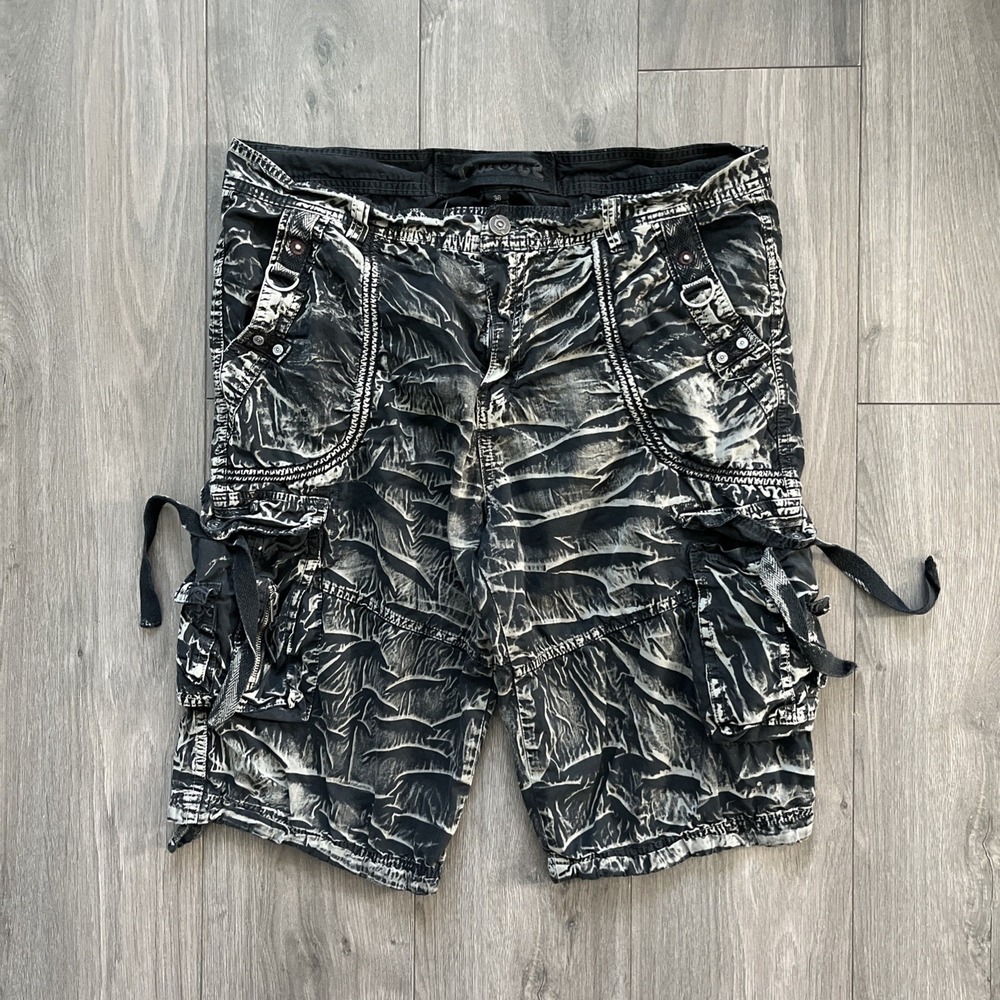 Y2K Twice Twoce Mens Sz 38 Cargo Shorts Black Faded Style
